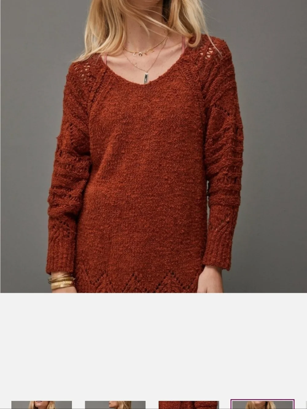 Anthropoligie Pilcro Chunky Off-Shoulder Rust Sweater - Women's Cozy Pullover - Picture 3 of 11
